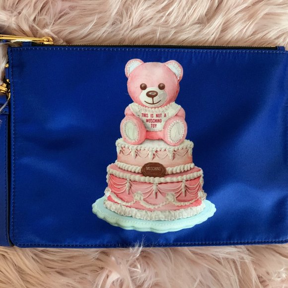 Moschino Bags Nwt Moschino Leather Trimmed Bear Printed Satin Twill Pouch Made In Italy